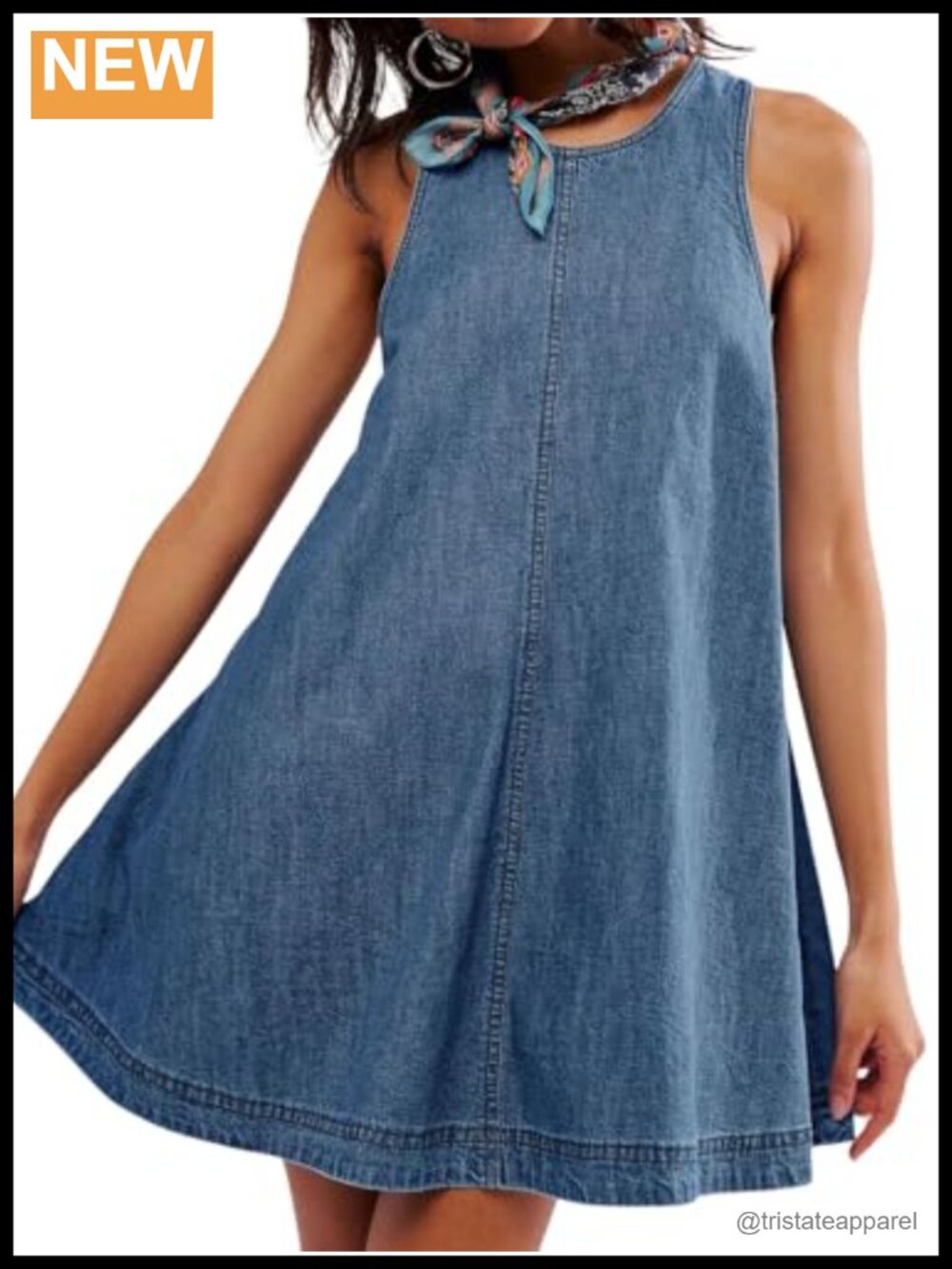 Women Sleeveless Denim Mini Dress Babydoll A Line Cutout Flowy Jumper Sundress